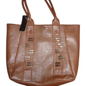 RAMPAGE Med Large Brown Shoulder Tote Bag, Gold Hardware, Vegan Leather, NWT
